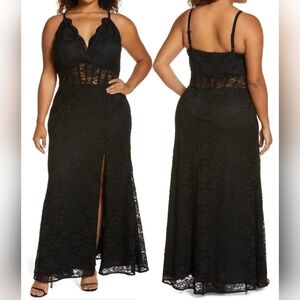 Morgan & Co Black Glitter Lace Corset Gown 14W